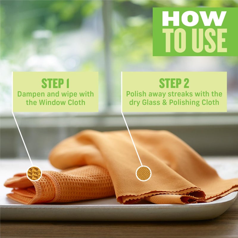 E-Cloth Microfiber Window Cleaning Cloth Kit - Glass Cleaning Cloth for Windows, Mirrors, Cars, Lenses, Eyeglasses, & More, Streak Free Clean, Machine Washable Reusable Towel - Tangerine Orange - Image 2